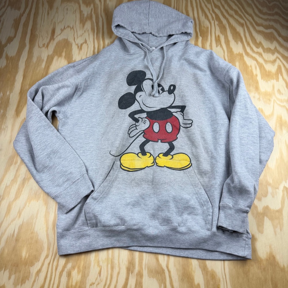 Disney Mickey Mouse Graphic Hoodie Mens XL Gray Pullover Sweatshirt ZS5001